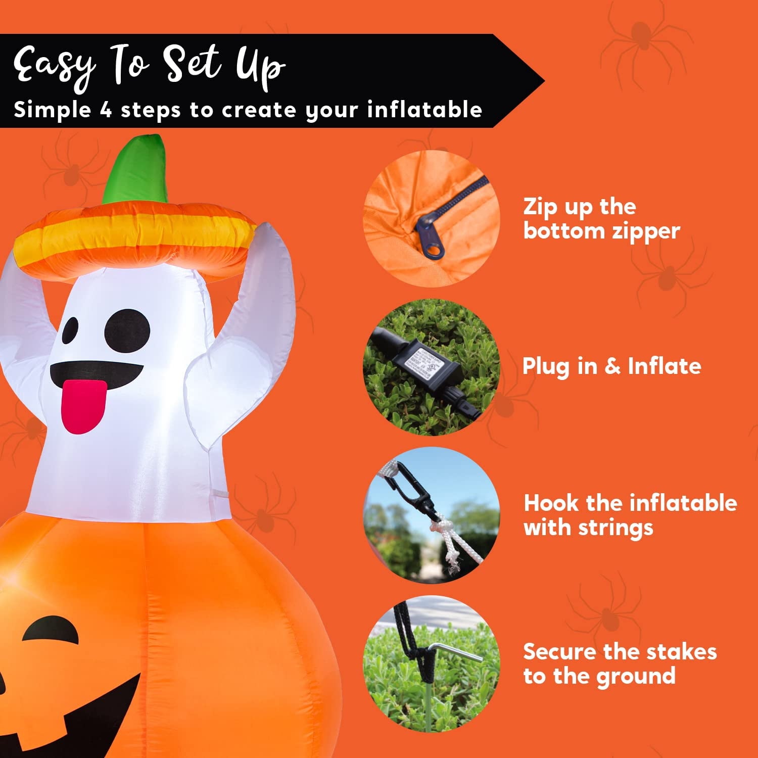 Joyfy 5ft Halloween Inflatables Light up Cute Ghost,Blow Up Ghost Lift Pumpkin Candy Bag with Build-in LEDs for Yard Decorations