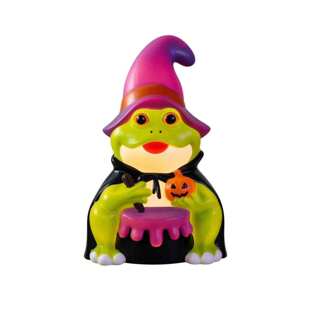 QLUEWX Halloween Witch Frog Blow Mold, Green Witch Hat Frog Figure with Lighted Blow Mold Style, Light Up Frog Statue for Porch Yard Haunted House Indoor Outdoor Home Halloween Decoration