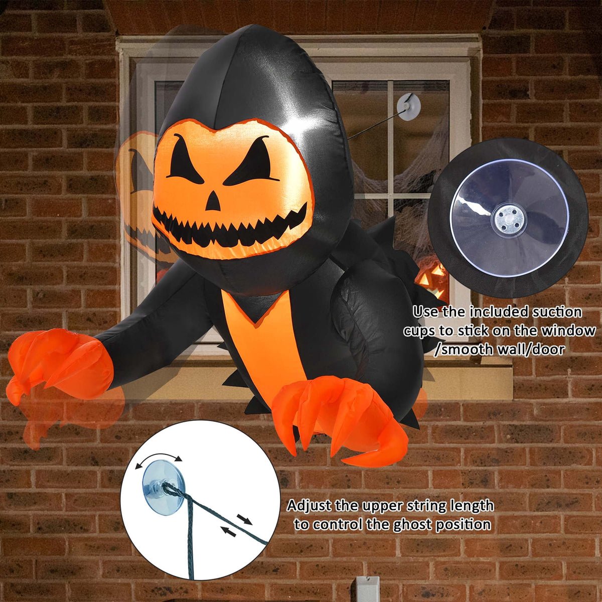 Costway 3.3 FT Halloween Inflatable Pumpkin Head Ghost Broke Out from Window