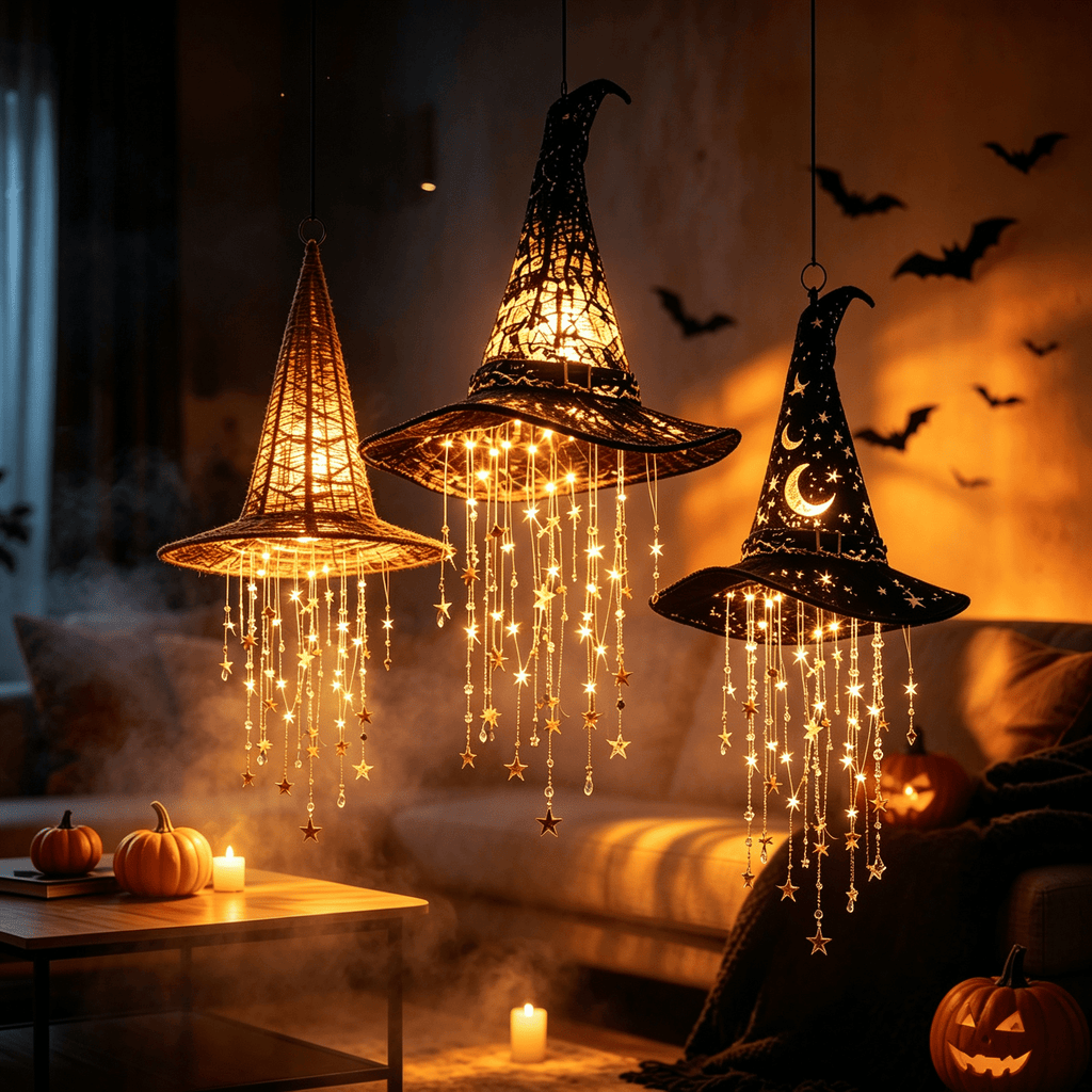 Stijggn Halloween Witch Hat, Black Hanging Witch Hats with Rope, Witch Costume Accessories Floating, Witches Hat with Hanging Rope for Porch Yard Indoor Outdoor Halloween Party Decor