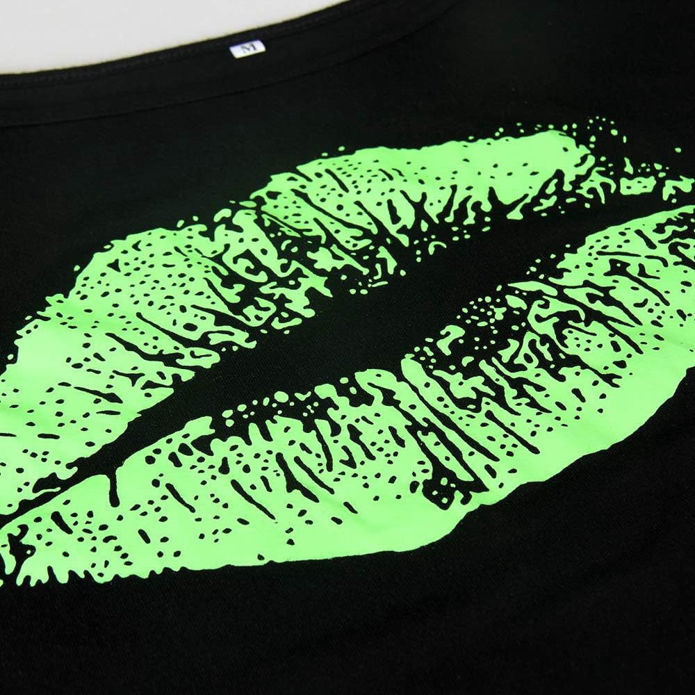 Halloween 80s Outfits Costume,80s Outfit for Women, Lip Print T-Shirt Tutu Skirt with Fanny Pack Accessories Set for Halloween Costume Party