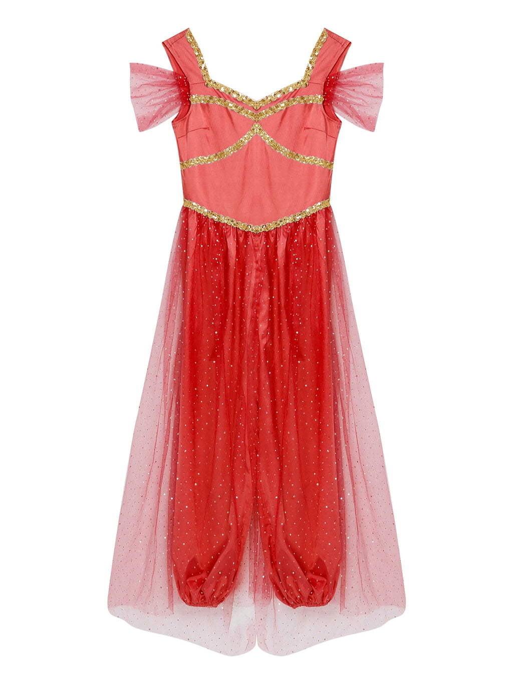 Aislor Women Halloween Arabian Princess Cosplay Costume Sequins Belly Dance Romper Jumpsuit Fancy Dress Lake Blue L