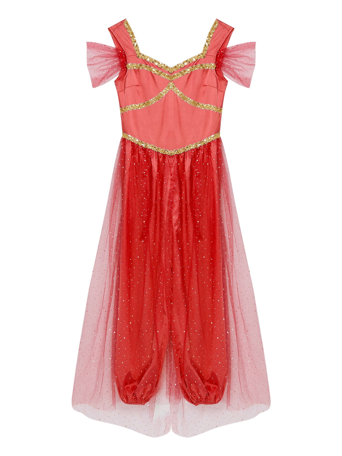 Aislor Women Halloween Arabian Princess Cosplay Costume Sequins Belly Dance Romper Jumpsuit Fancy Dress Lake Blue L