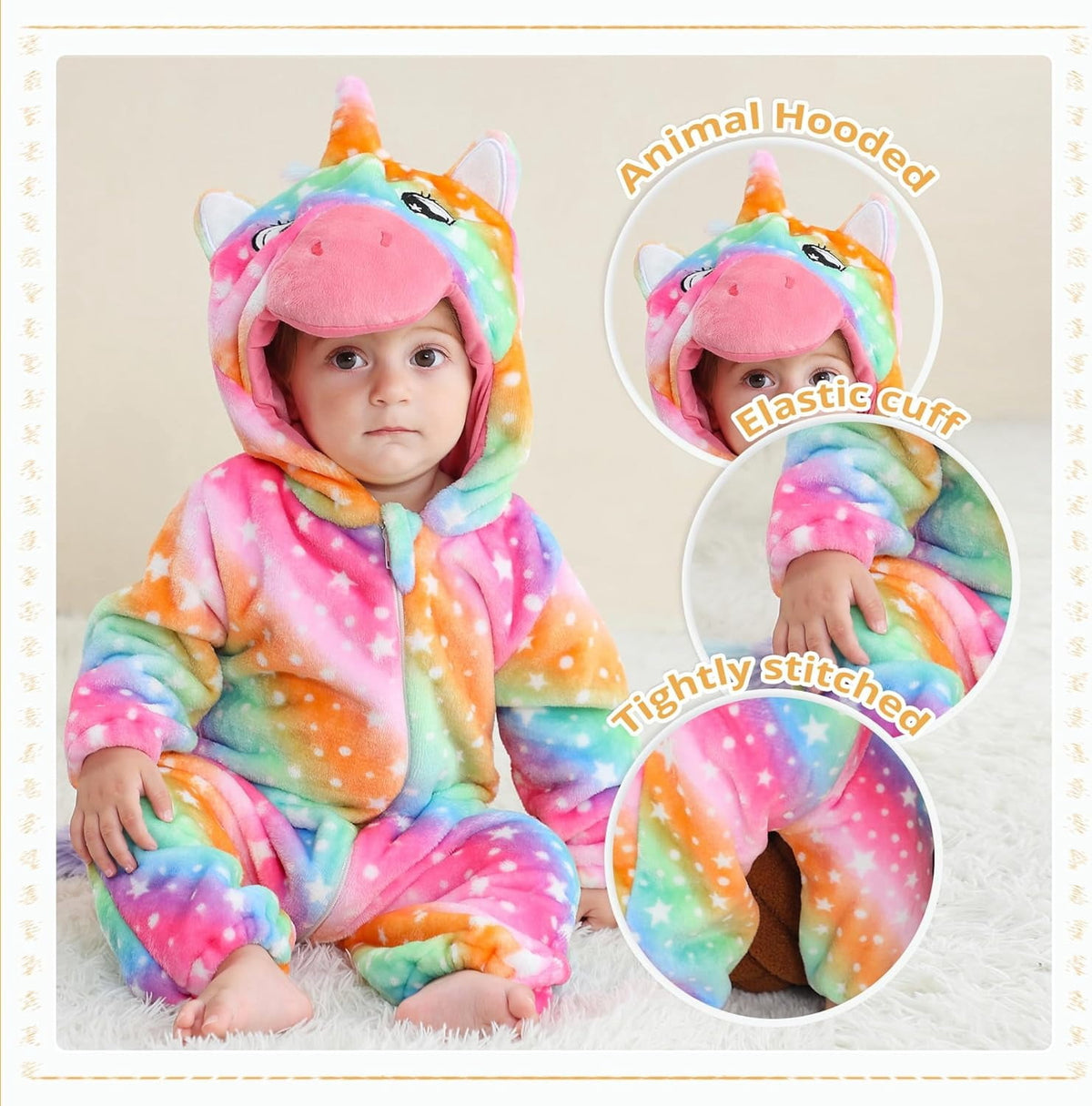 WIBACKER 0-3T Unisex Baby Animal Costume Winter Autumn Flannel Hooded Romper Christmas and Halloween Dinosaur Cosplay Jumpsuit