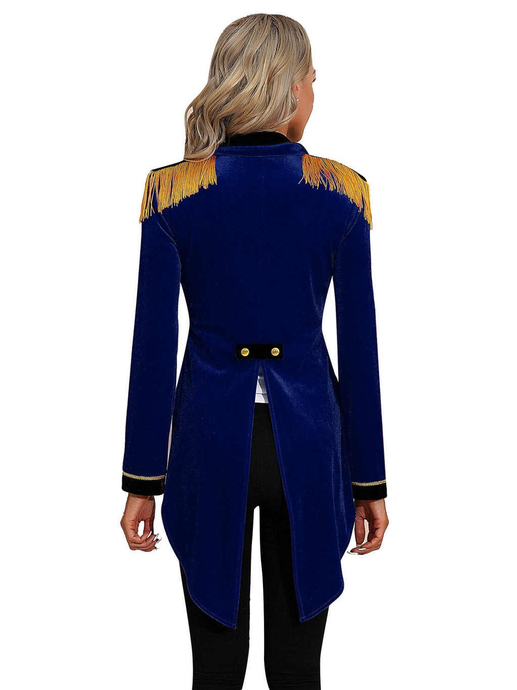 Haitryli Women's Circus Ringmaster Costume Tailcoat Jacket Lapel Velvet Collar Vintage Long Sleeve Navy Blue S