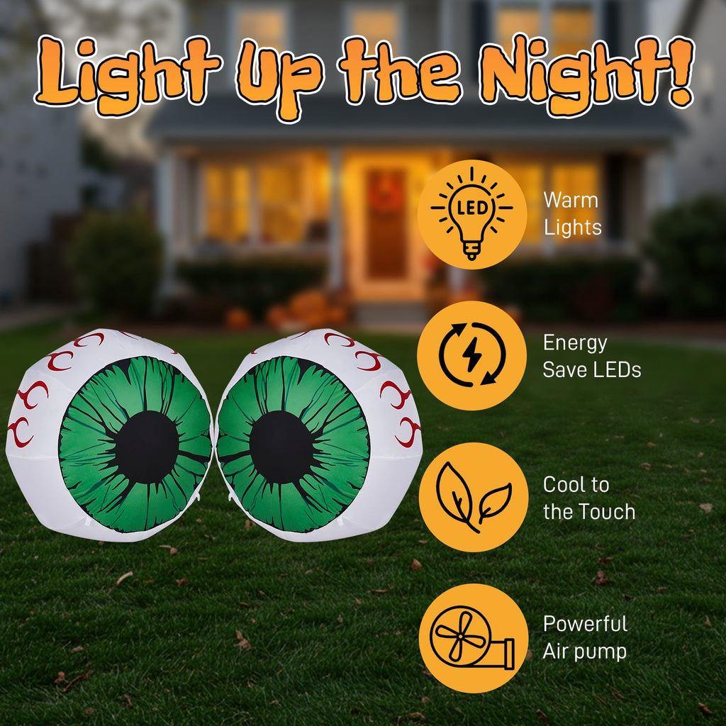 2 Packs Halloween Inflatables Large Set of Lighted Eyes Decoration 3FT Blow Ups Green Eyes for Yard Inflatable Halloween Decor Outdoor with LEDs Party Supplies Blow up Decoration for Indoor Outdoor