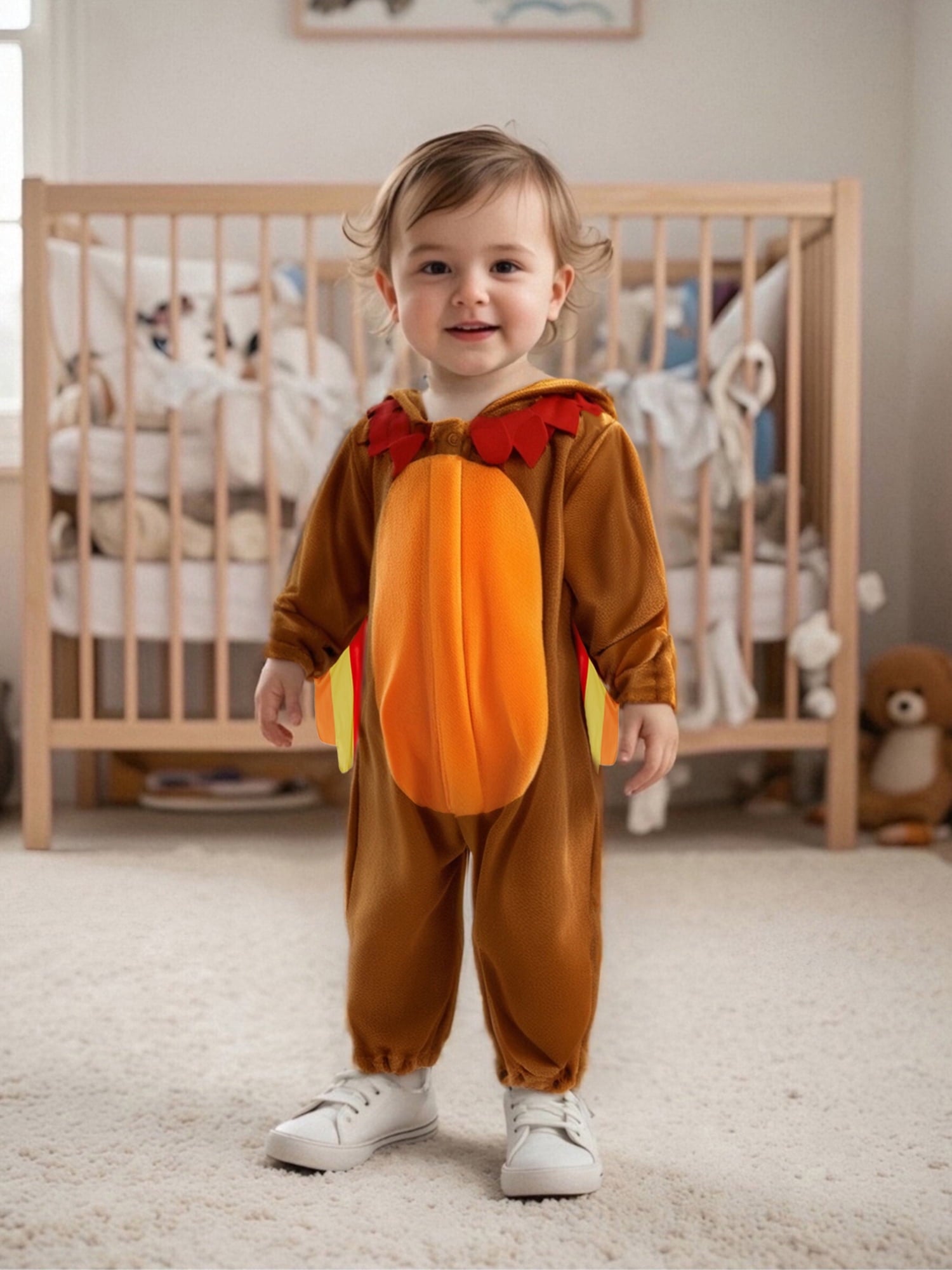 RUINIXCW Toddler Baby Girl Boy Thanksgiving Turkey Costume Kids Halloween Animal Costume Infant Baby Boy Girl Fall Winter Clothes Warm Flannel Romper Long Sleeve Hooded Zip Up Jumpsuit