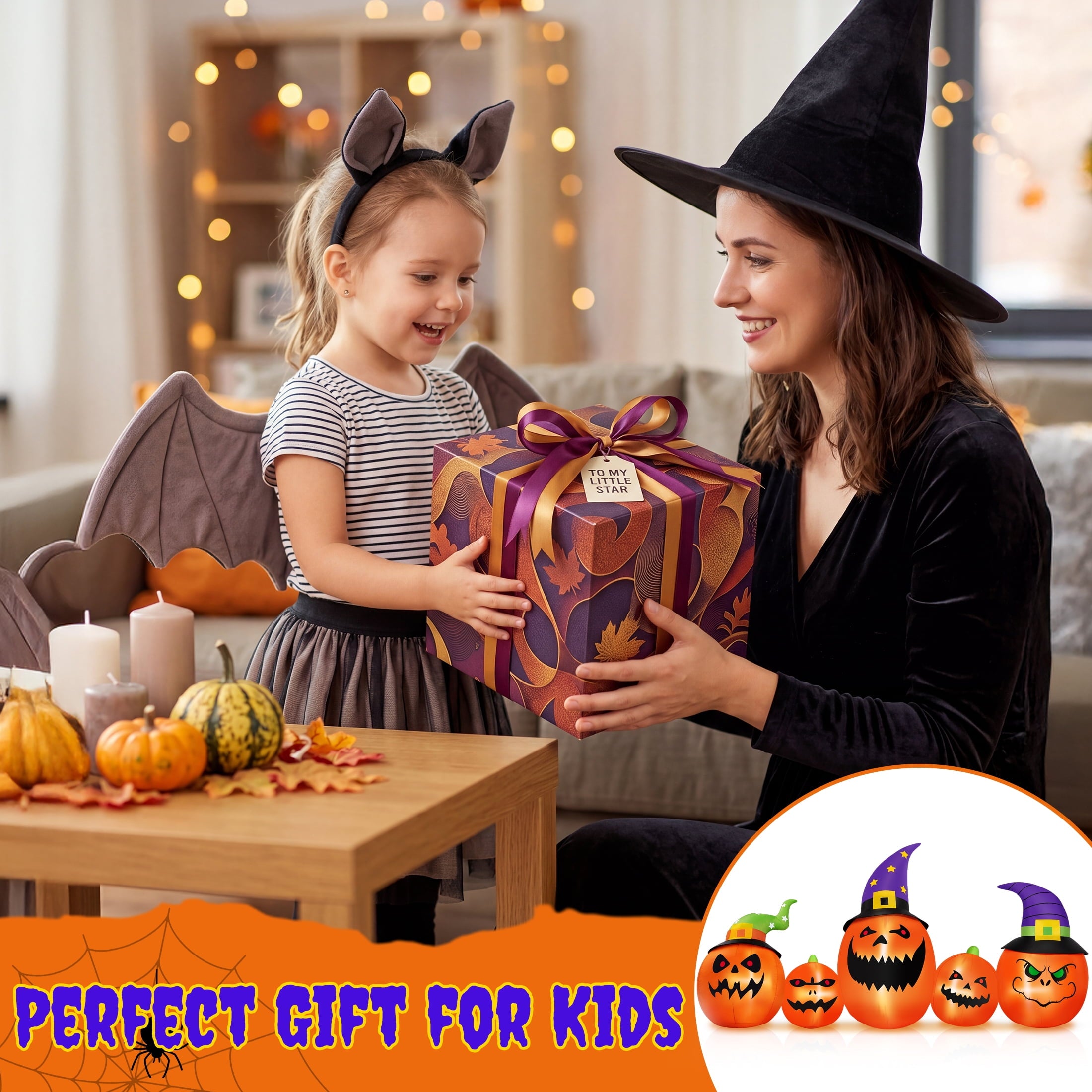 Firstness 8FT Halloween Inflatable Pumpkins Blow ups Outdoor Decorations, Five Pumpkins with LED Lights for Party Yard