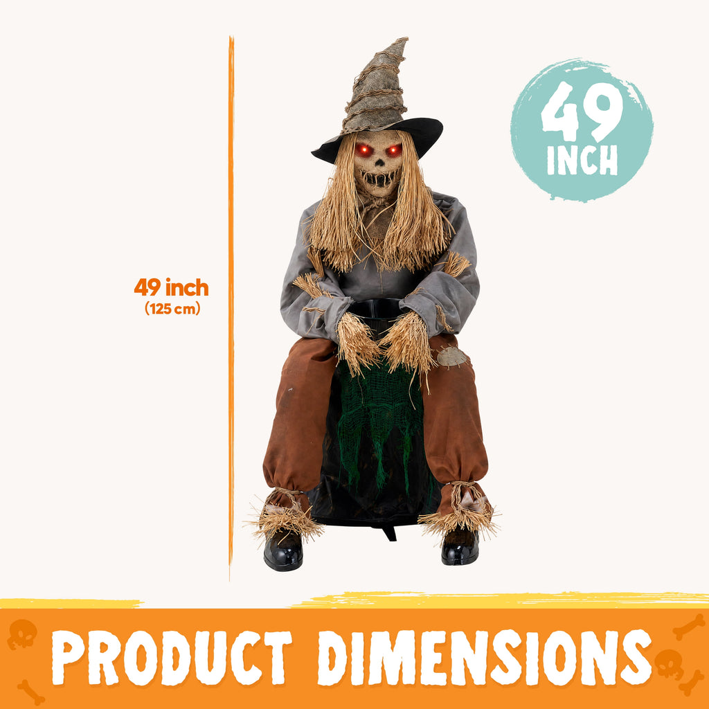 Joyfy 5ft Drinking Skeleton Halloween Animatronic Decorations, Outdoor Haunted Props with Endless Liquid Pouring Effect, Green LED Lights & Spooky Sounds, Life-Size Skeleton for Garden Yard Lawn