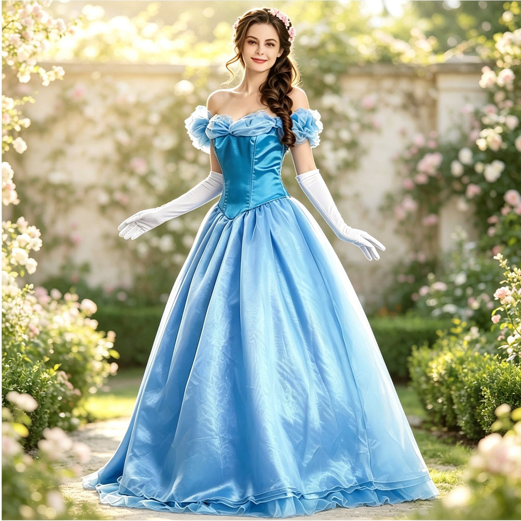 Women’s Off Shoulder Princess Costume Prom Gown Dress Long Wedding Dresses with Petticoat