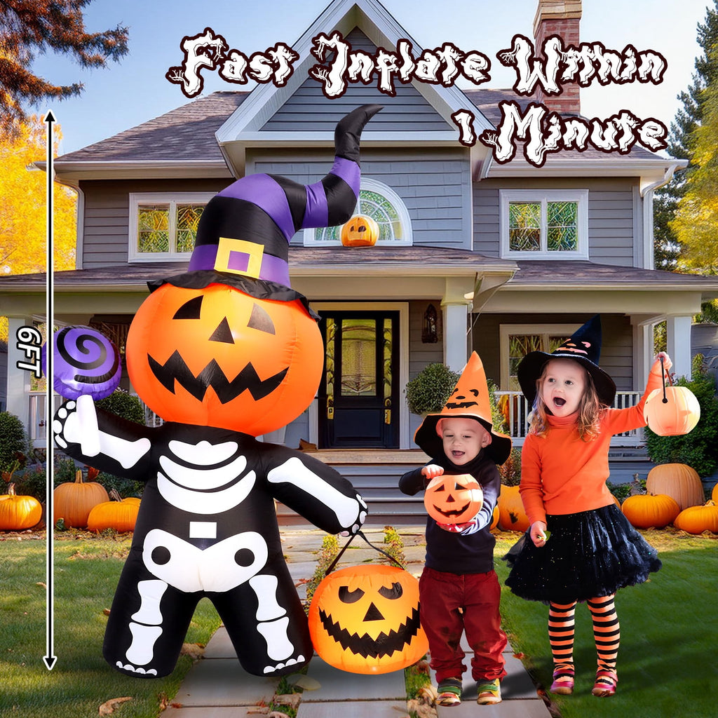 6 FT Halloween Inflatables Stacked Pumpkins Ghost with Build-in LEDs for Porch,Halloween Pumpkin Decor Blow up Yard Decorations