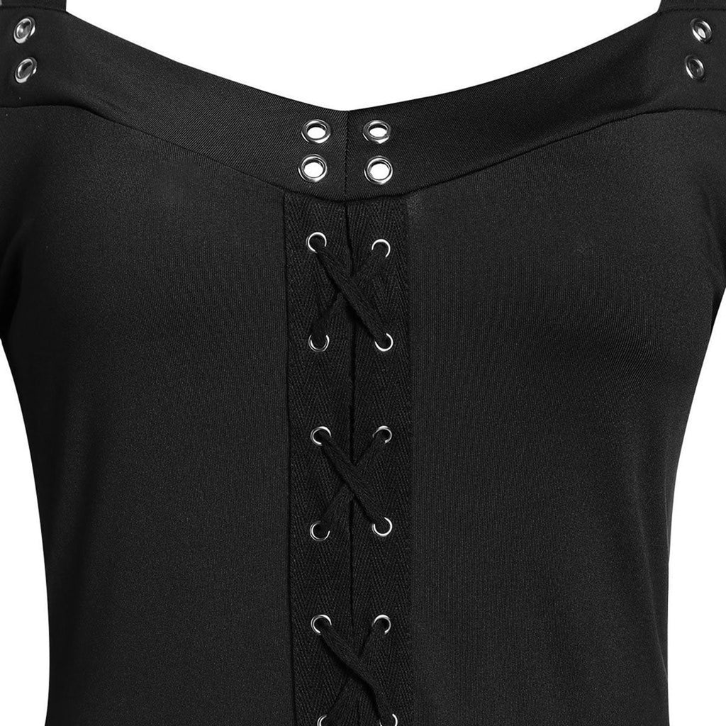 LYXSSBYX Halloween Costume for Women Cosplay Costumes Women Patchwork Skull Lace Splicing Long Sleeve Vintage Party Dark Gothic Dress