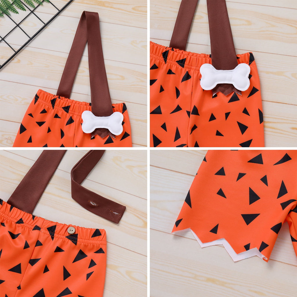 IBTOM CASTLE Kids Caveman Costume Historical Stone Age Birthday Outfits for Toddler Baby Boys Halloween Cosplay Dress up Party Photo Shoot 2-3 Years Orange - Boy