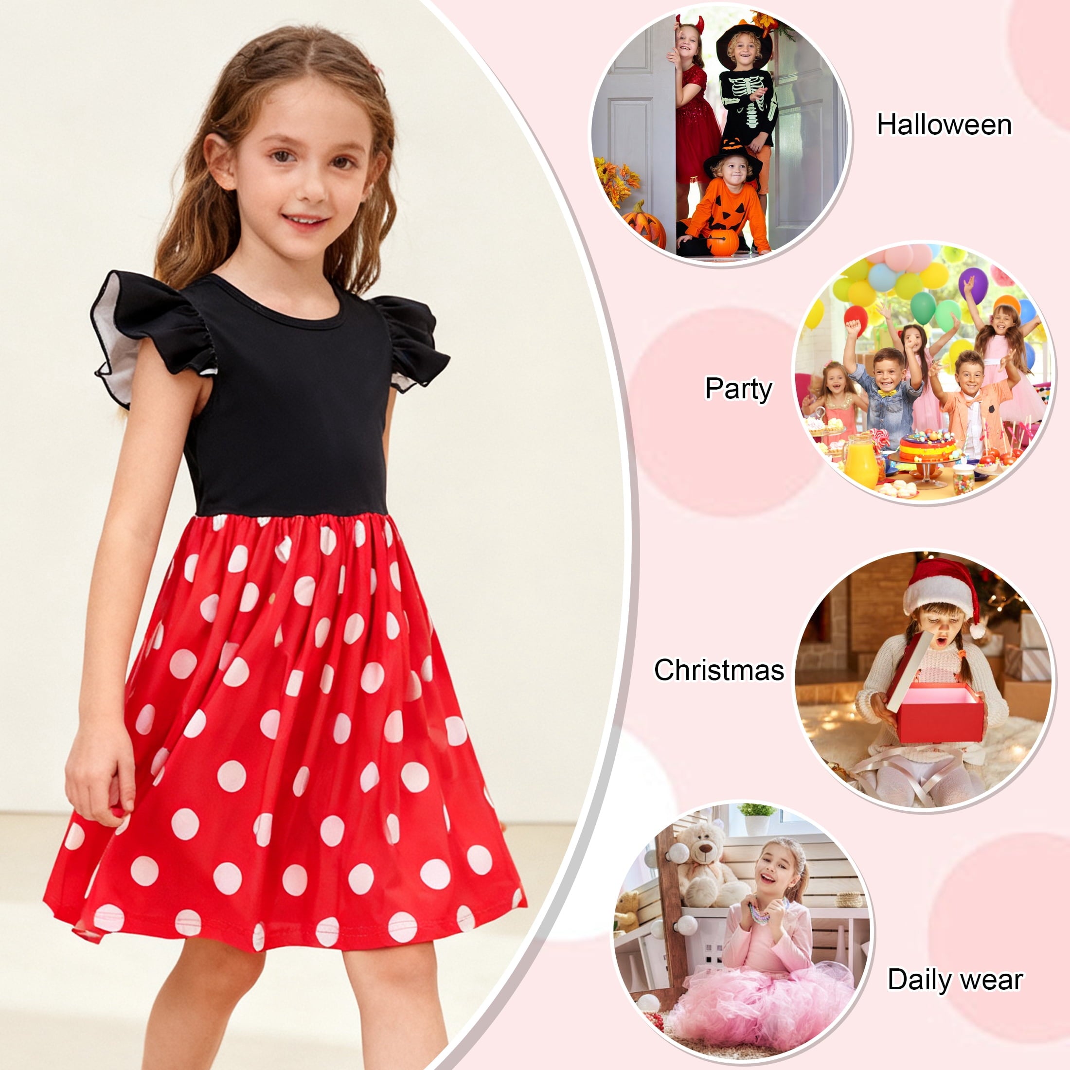 Benylion Toddler Girls Red Polka Dot Dresses Birthday Party Fancy Dress Up Costume for 6-7 Years