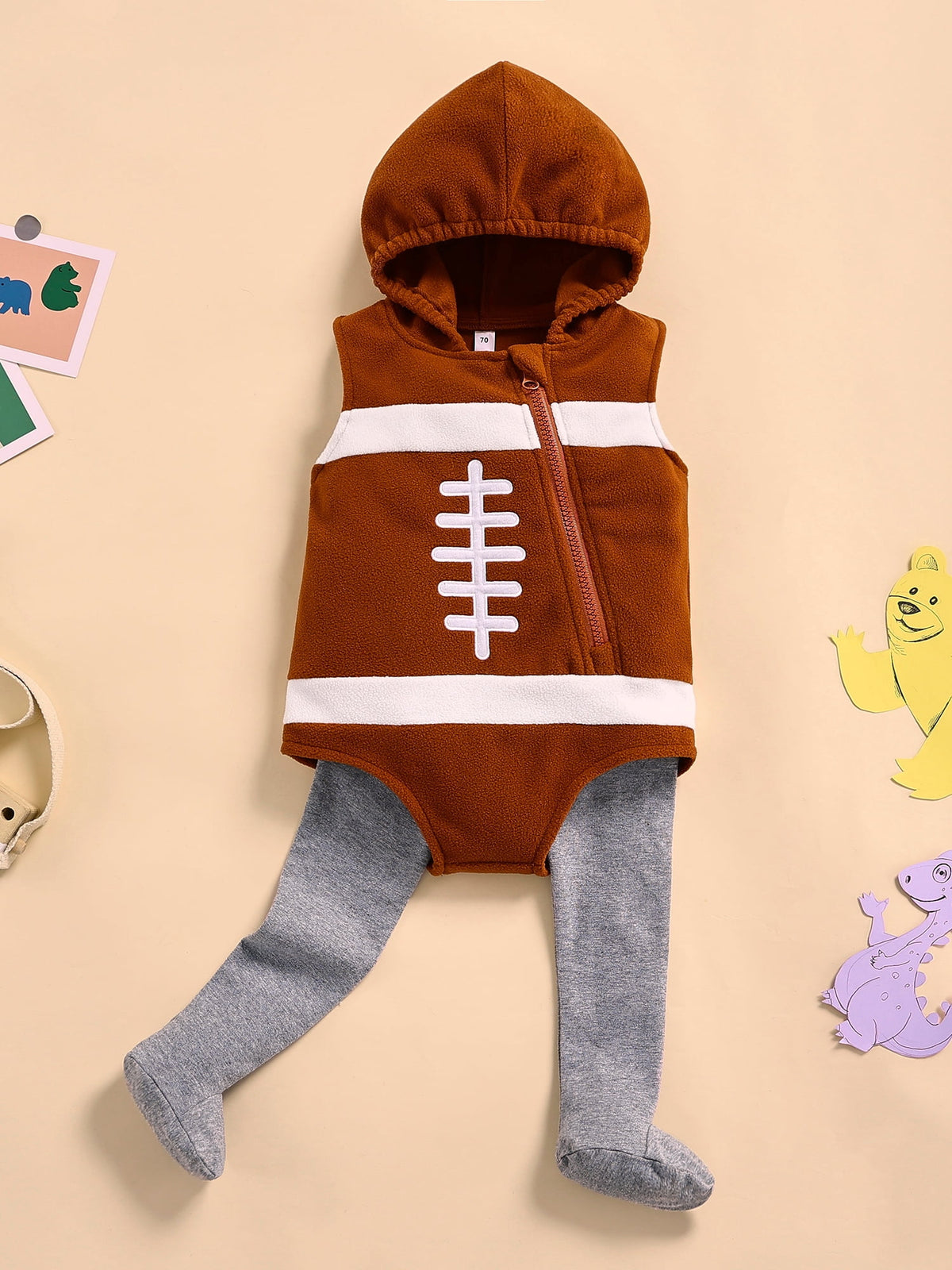 Cjfdfy Newborn Baby Boy Girl Football Soccer Costume Kids Baby Halloween Rugby Costume Infant Cute Zipper Hooded Romper Jumpsuit with Stockings Set Cosplay Party Outfit