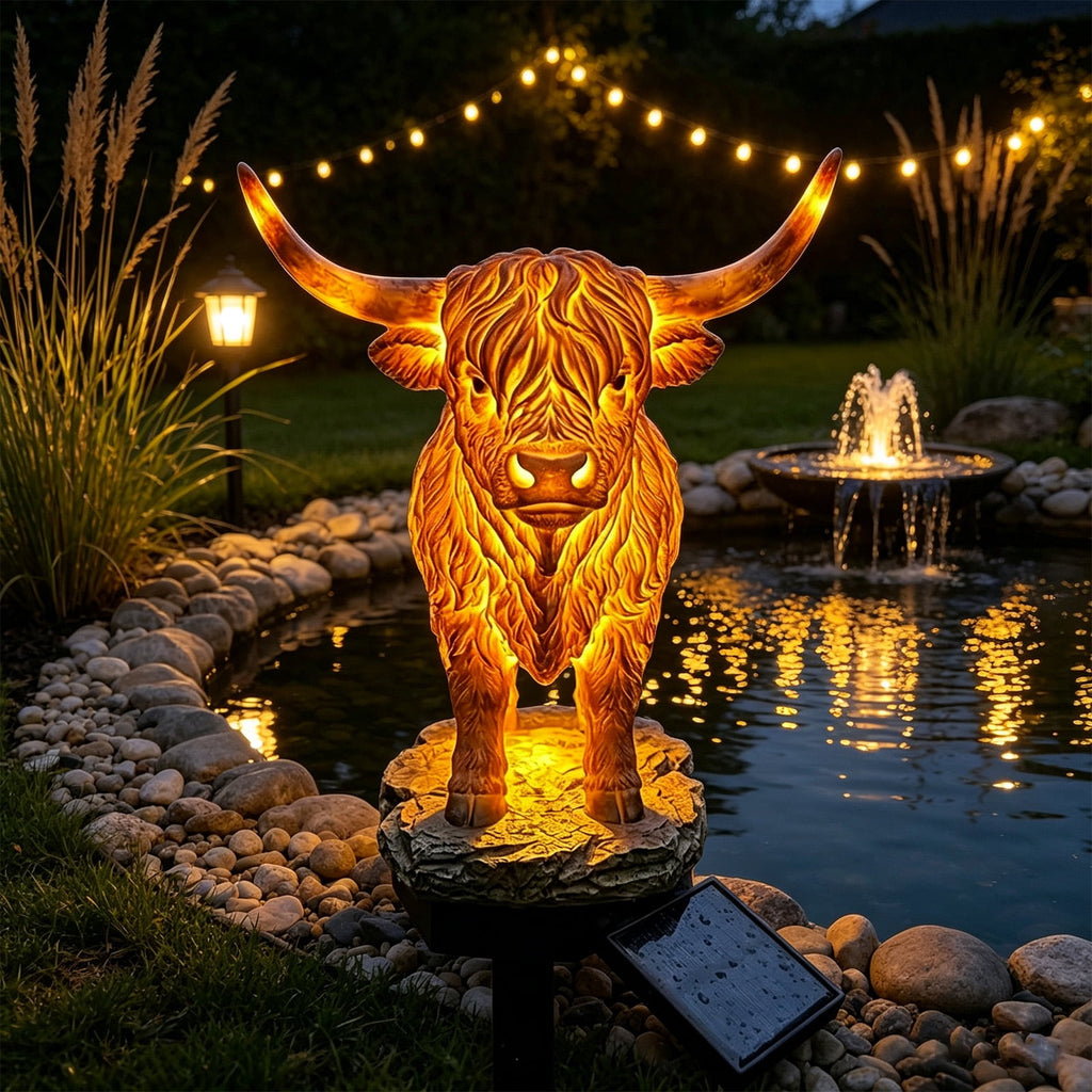 Clearance! Highland Cow Solar Garden Light, 18in Garden Statue with LED Glow, Waterproof Outdoor Yard Decor Stake, Resin Lawn Pathway Light for Backyard Patio Porch Halloween Gift