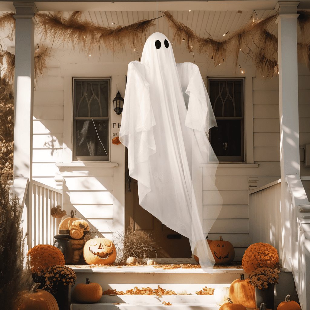 Joyfy 47inch Halloween Decorations Outdoor Hanging Ghost,Light up White Ghosts with Spooky Warm White LED Light,Halloween Outdoor Yard Porch Decorations,Haunted House Decorations