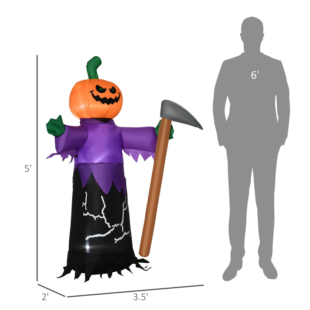 Outsunny 41.3" Inflatable Halloween Window Sticker Ghost with Orange Face, Halloween Decoration with LED Lights for Garden Indoor Outdoor