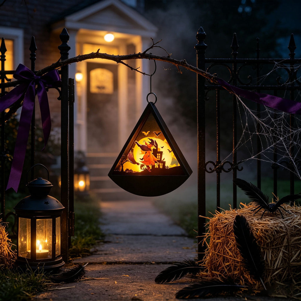 Cheapark Halloween Lanterns Decorations, Battery Operated Black Pumpkin Witch Lanterns, Flickering Light For Indoor Party Home Decor