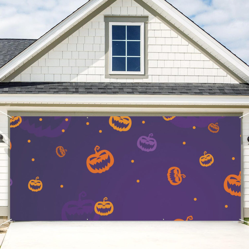 Halloween Garage Door Cover - 13x6ft Spooky Ghost Pumpkin Skull Witch Black Cat Polyester Backdrop for Outdoor Decor