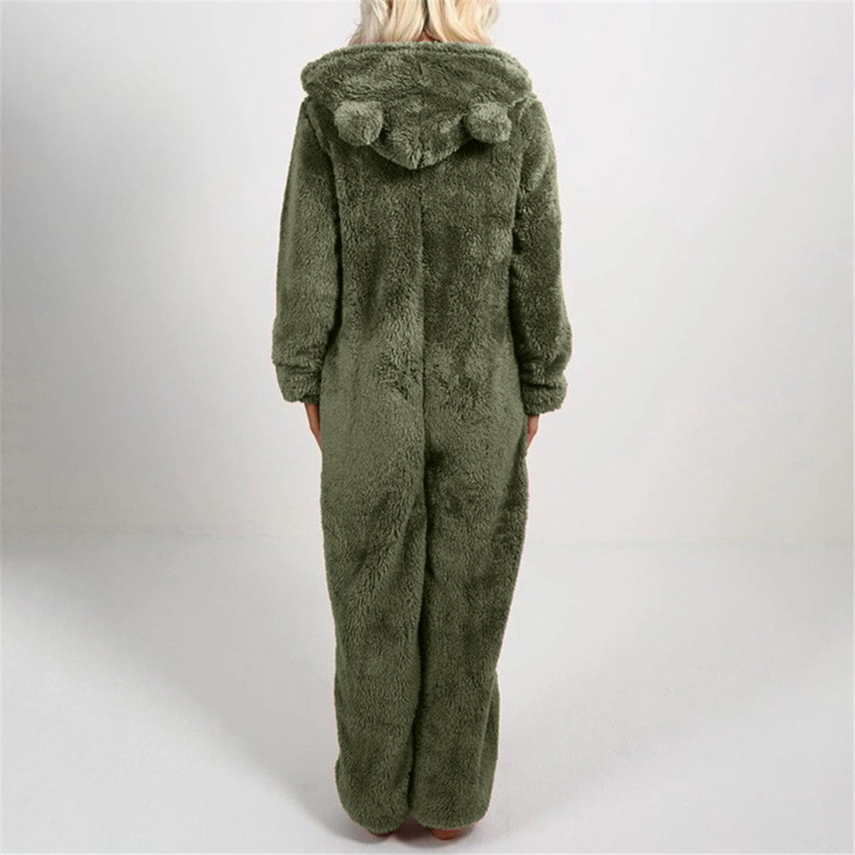 QATAINLAV Sherpa Fleece Jumpsuit for Women Winter Warm Fuzzy Onesie Pajamas Cute Cat Hooded Romper Casual Zip Up Overalls Sleepwear Black XL