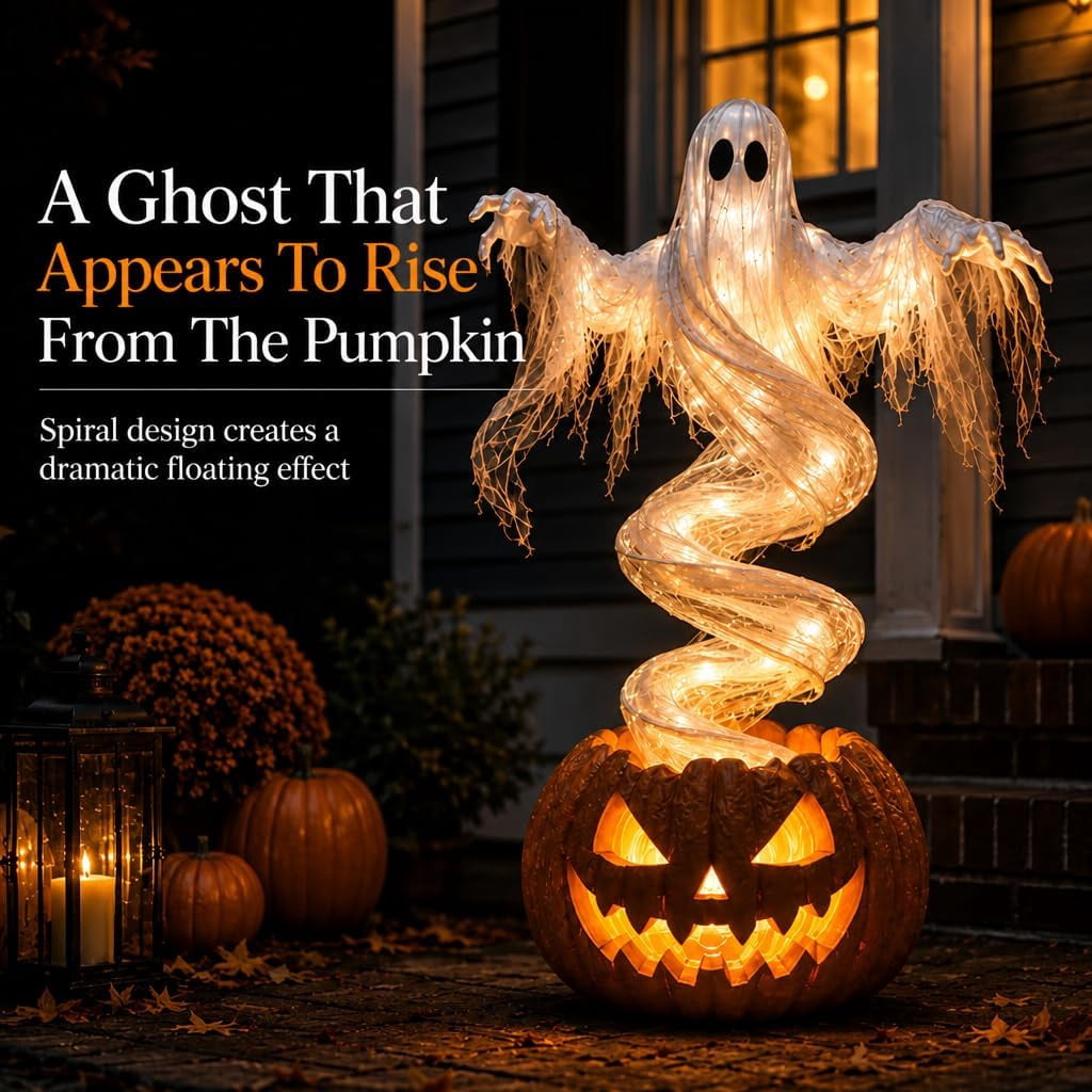 Halloween Light-Up Ghost Decorations Outdoor - 6.5 FT - 8 Sounds Gaint Hanging Swing Ghost Halloween Decoration, Spooky Cute Ghosts Decorations for Front Porch Yard Tree