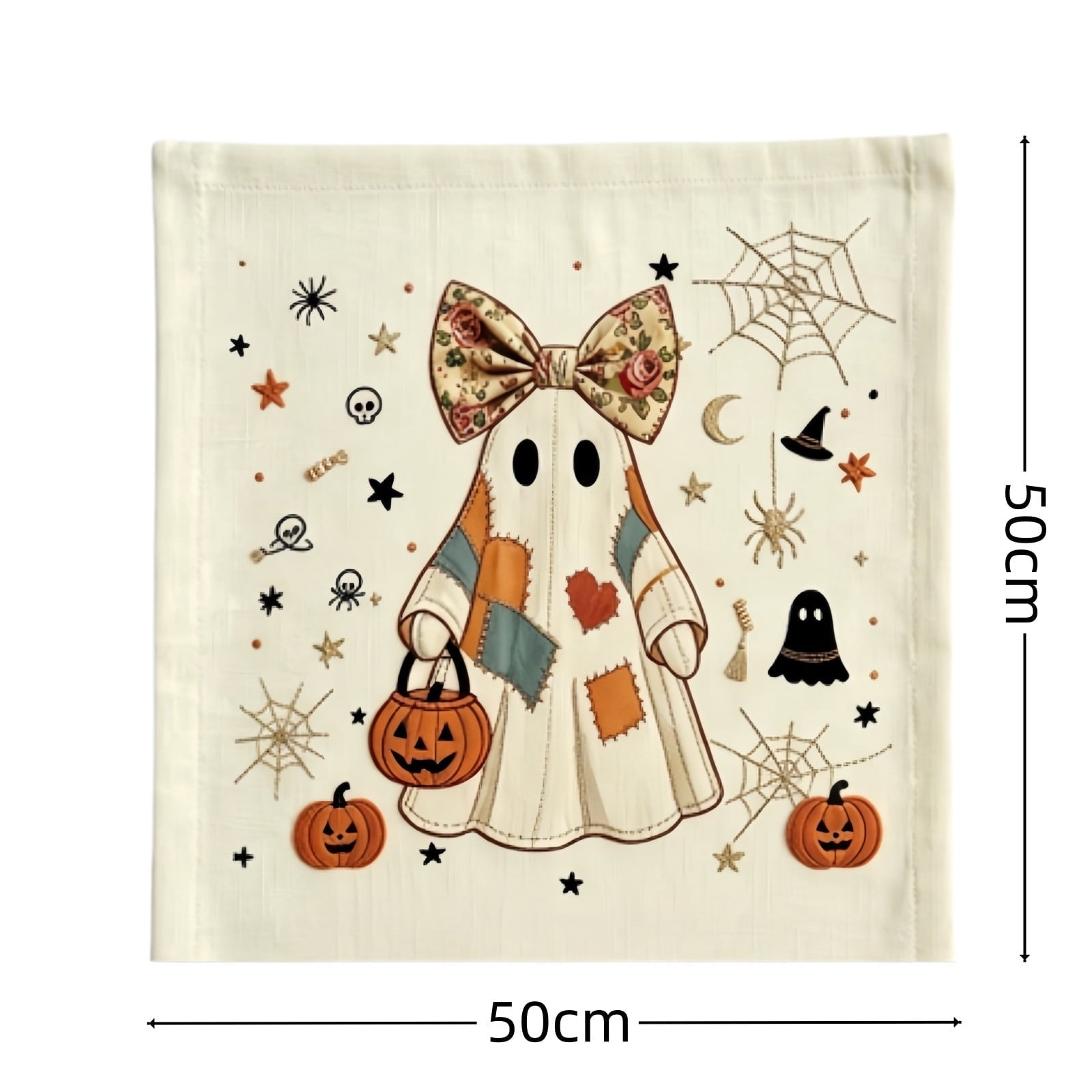Halloween Ghost Reading Book Throw Pillow Cover, Spooky Library Bookshelf Skull Candlestick Decorative Pillowcase, Retro Halloween Cushion Cover