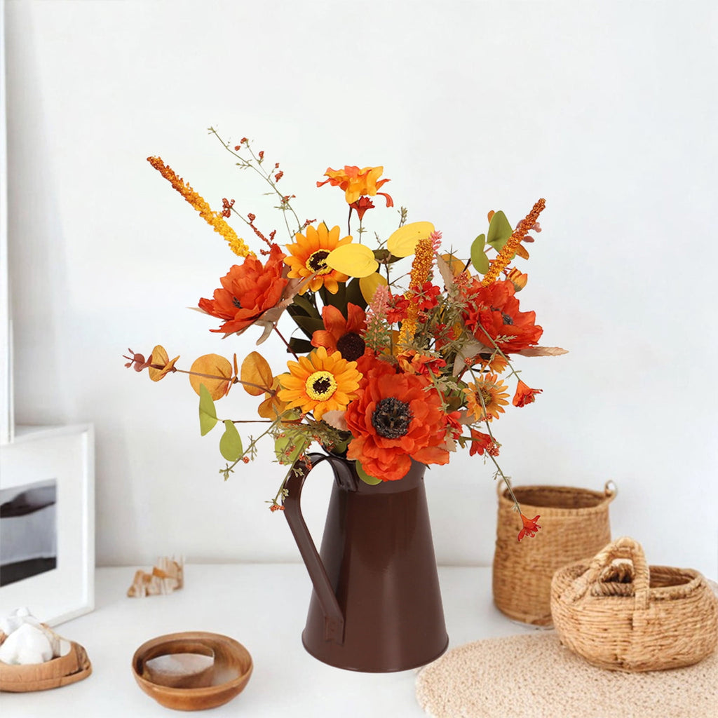 Light Up Sunflower Bouquet Decor - Battery Operated Floral Arrangement Halloween Thanksgiving Table Centerpiece Iron Vase Seasonal Home Gift(B-Witch Lamp)