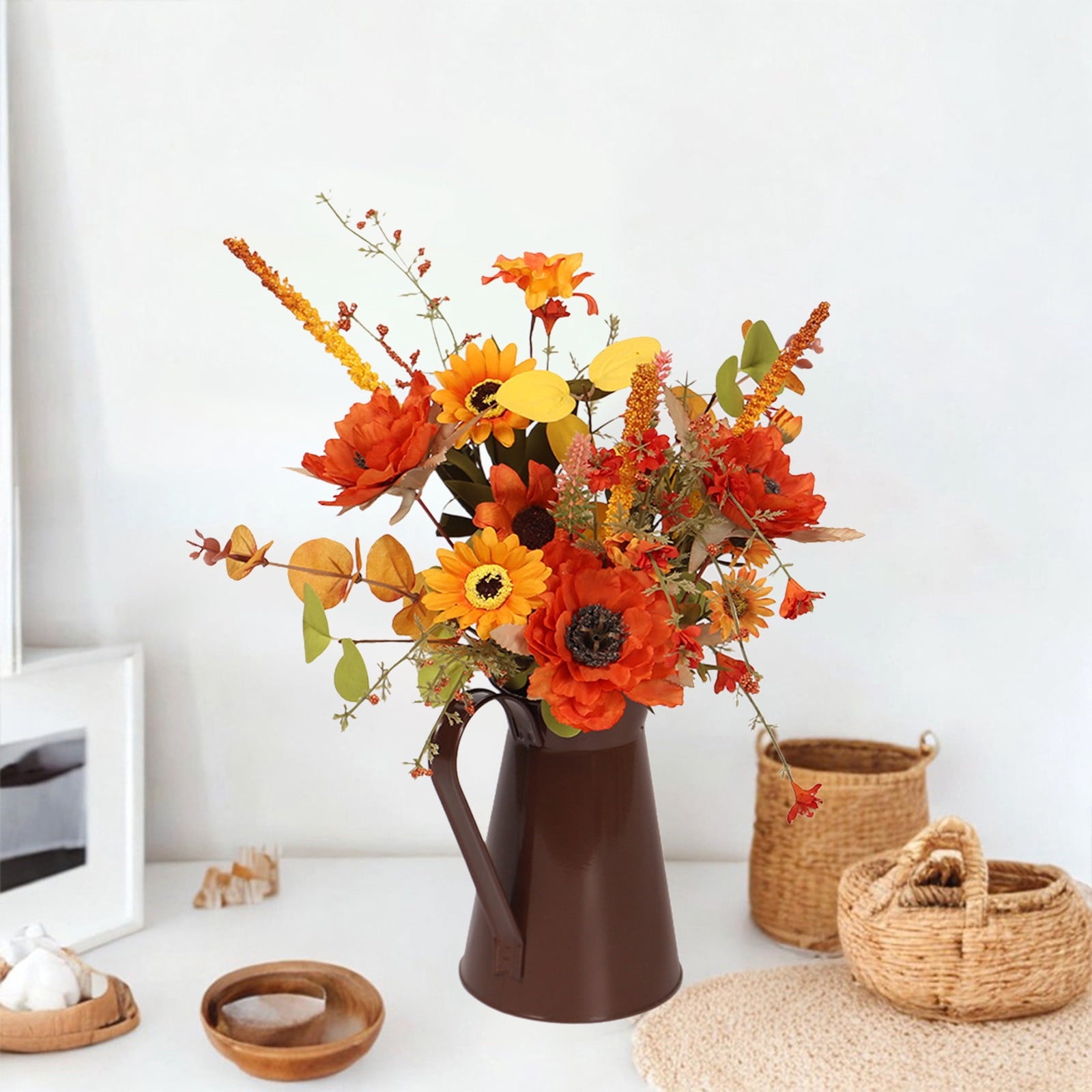Light Up Sunflower Bouquet Decor - Battery Operated Floral Arrangement Halloween Thanksgiving Table Centerpiece Iron Vase Seasonal Home Gift(B-Witch Lamp)