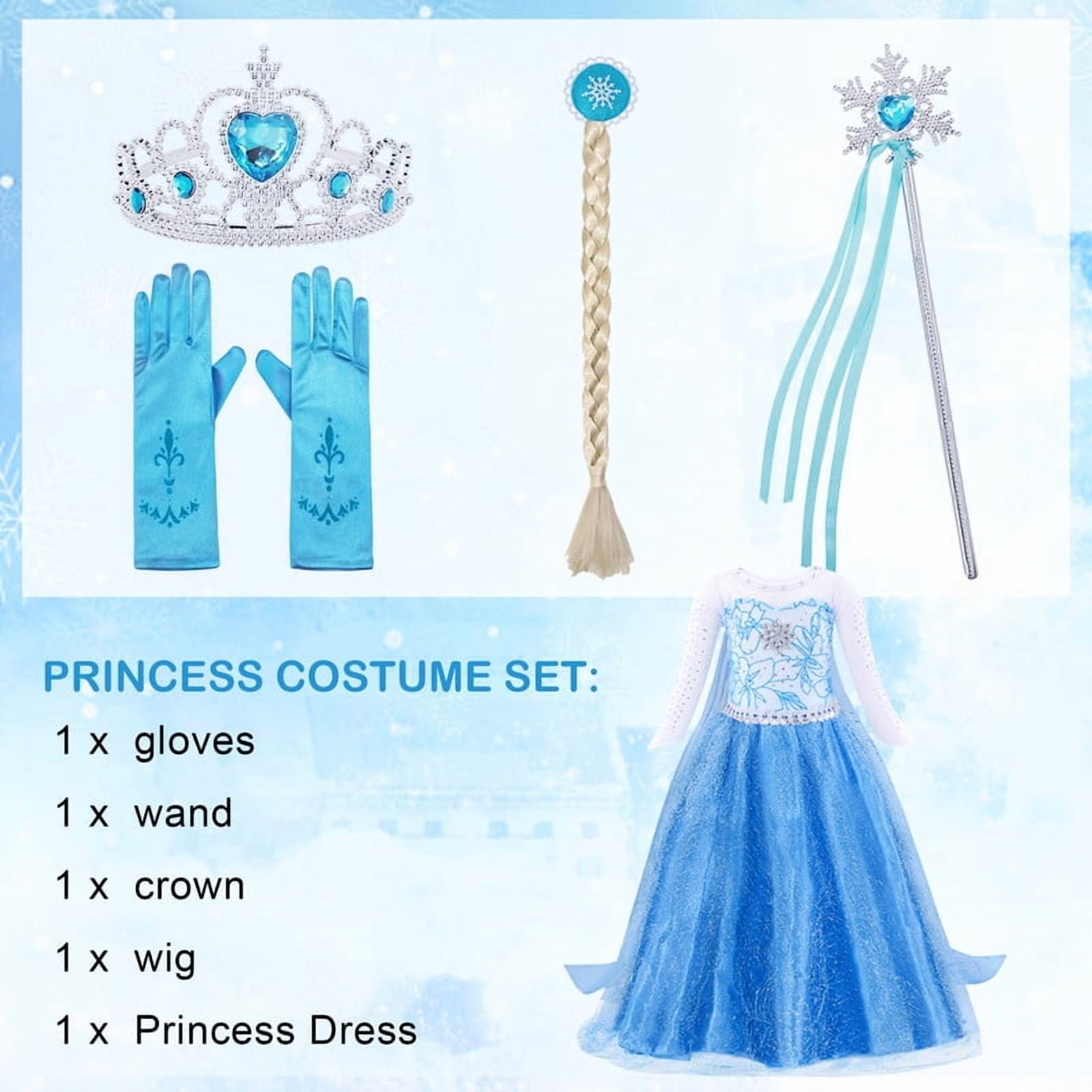 Jurebecia Princess Dress for Girls Birthday Party Blue Costume up Toddlers Kids Christmas Halloween Cosplay Clothes with Accessories 6T(5-6Years)