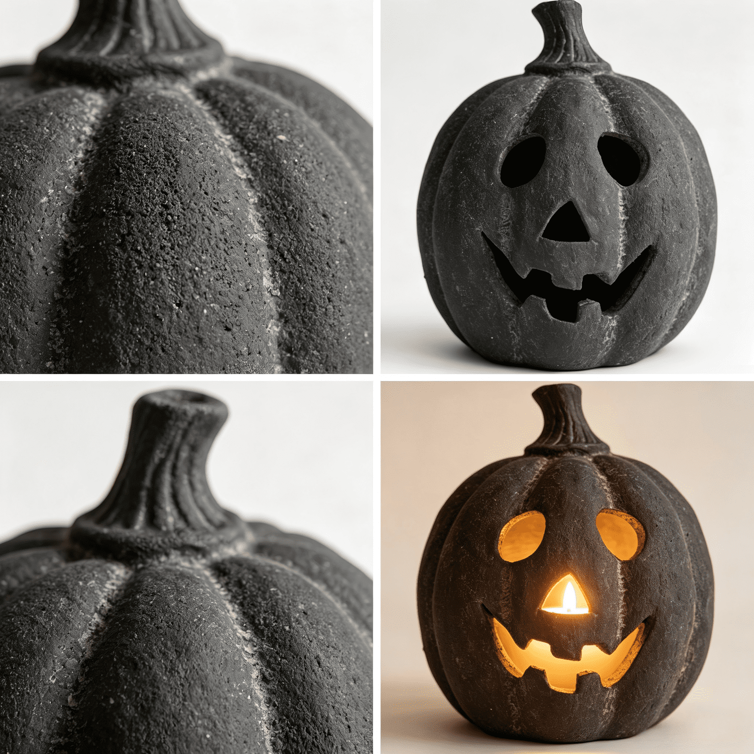 Halloween Decorations - 9.8" Black Handmade Resin Jack O Lantern Pumpkin Fall Decor, Indoor Outside Gothic Festival House Centerpiece Decoration for Table Garden Living Room Mantel