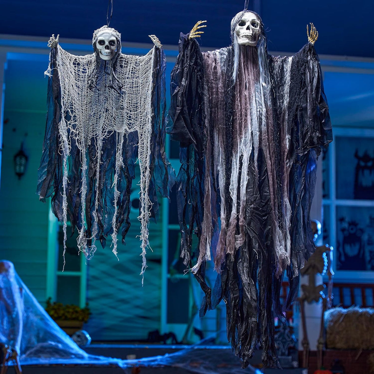 Joyfy 3 Pack Halloween Hanging Ghosts,Scary Skeleton Ghosts Grim Reapers Decorations for Halloween Indoor Outdoor Yard Home Decorations