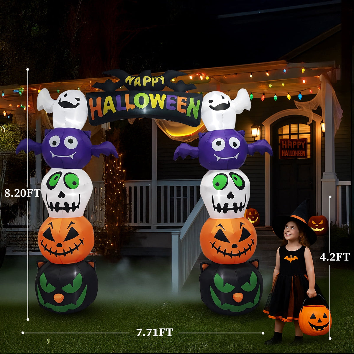 Zimtown 8.5 FT Halloween Inflatables Arch w/ Ghost,Pumpkins,Black Cats Head Outdoor Halloween Decoration