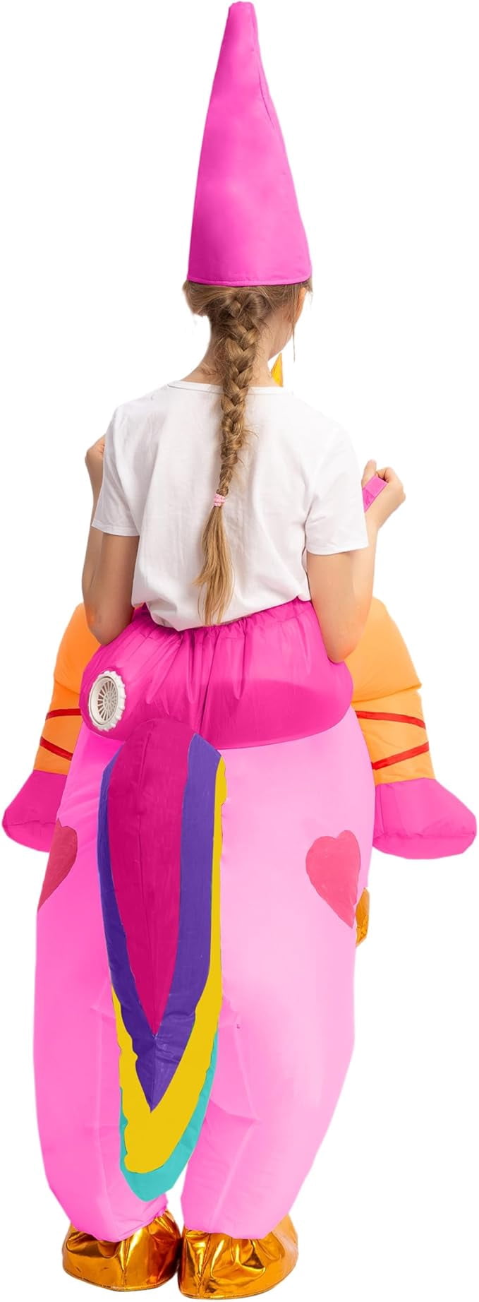 Joyfy Halloween Inflatable Unicorn Costume for Kids, Full Body Blow Up Ride on Unicorn Costume with Hood for Halloween Dress Up Party