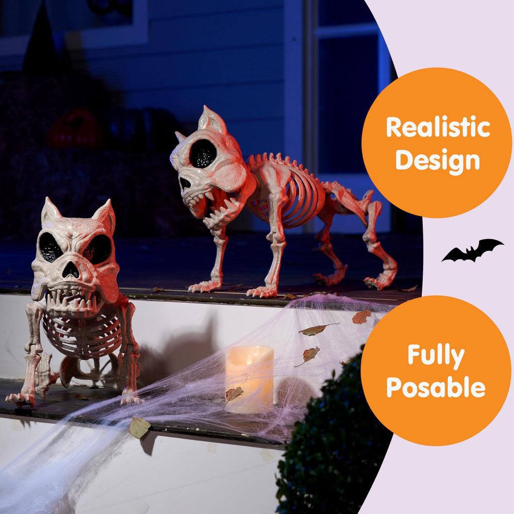 Joyfy 9.8 Inch Halloween Skeleton Dog Skeleton Halloween Decor,Pose-N-Stay Plastic Skeleton Bones with Posable Joints for Hallowmas Decoration Outdoor Haunted House Party