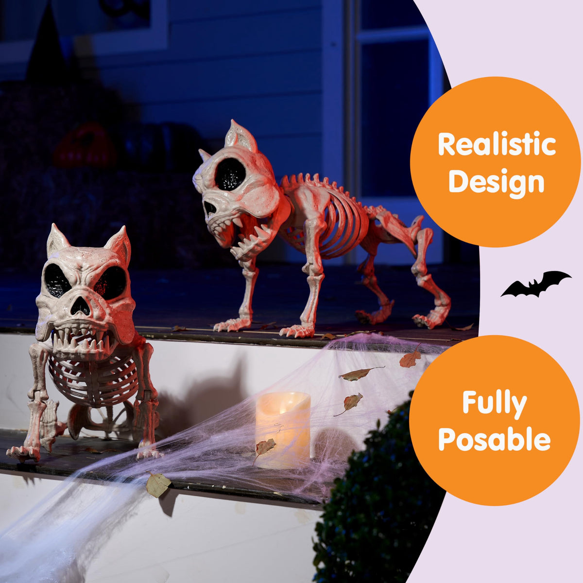 Joyfy 9.8 Inch Halloween Skeleton Dog Skeleton Halloween Decor,Pose-N-Stay Plastic Skeleton Bones with Posable Joints for Hallowmas Decoration Outdoor Haunted House Party