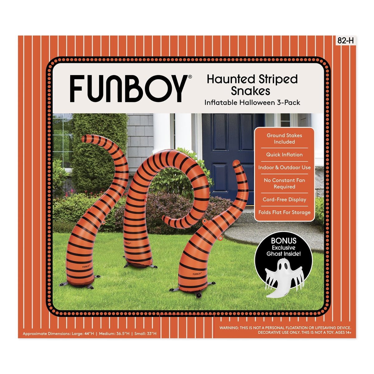 FUNBOY Inflatable Halloween Lawn Snakes 3-Pack, Outdoor Decor with Bonus Ghost
