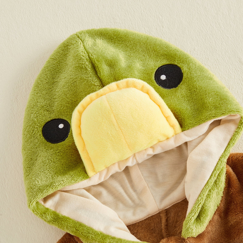 RUINIXCW Toddler Baby Boy Girl Duck Costume Newborn Infant Halloween Animal Costume Warm Fall Winter Plush Jumpsuit Outfit Long Sleeve Hood Zip Up Romper Snowsuit Foot Covers