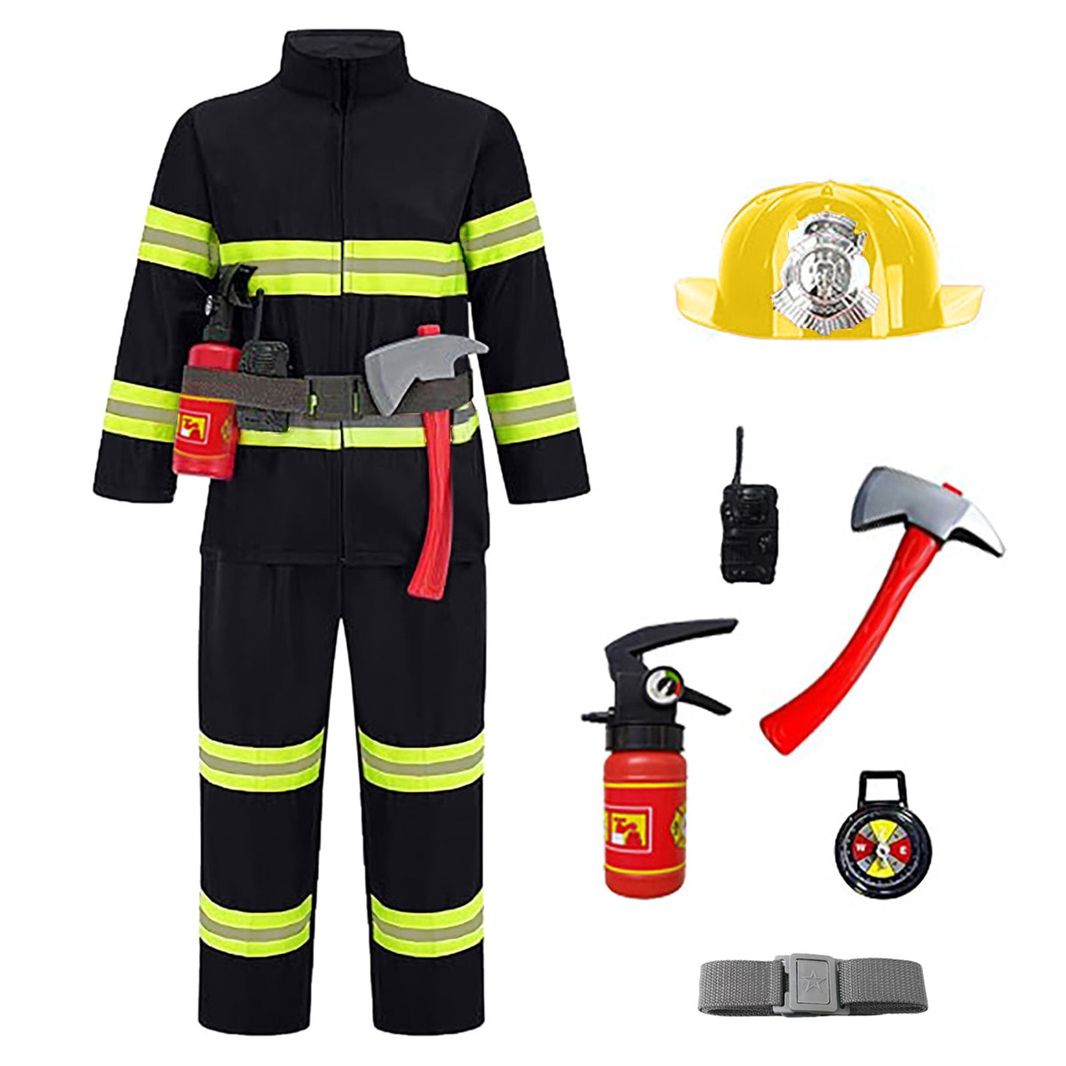 JCCXIN Toddler Kids Boys Girls Halloween Fireman Outfits Career Role Play Dress-Up Party Clothes Coat And Pants With Accessories Set Trick Or Treat School Carnival Cool Outfit Sets,Red,1-2 Years