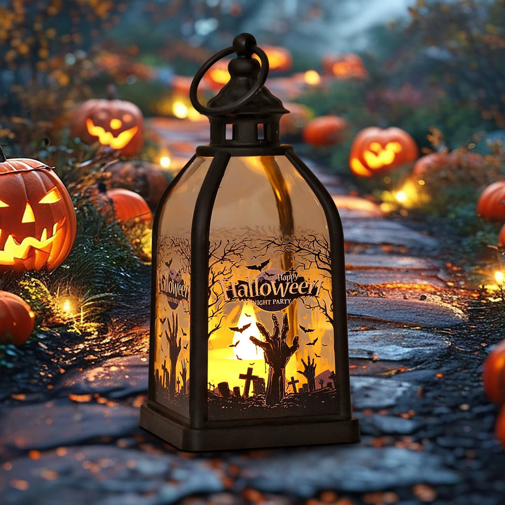 Cheapark Halloween Lanterns Decorations, Battery Operated Black Pumpkin Witch Lanterns, Flickering Light For Indoor Party Home Decor