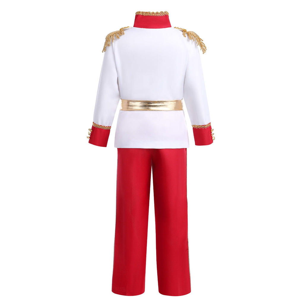 IBTOM CASTLE Boys Prince Charming Costume Halloween Cosplay Dress up Birthday Party Medieval Royal Prince Outfits for Toddler Child 3-4 Years Red 4pcs