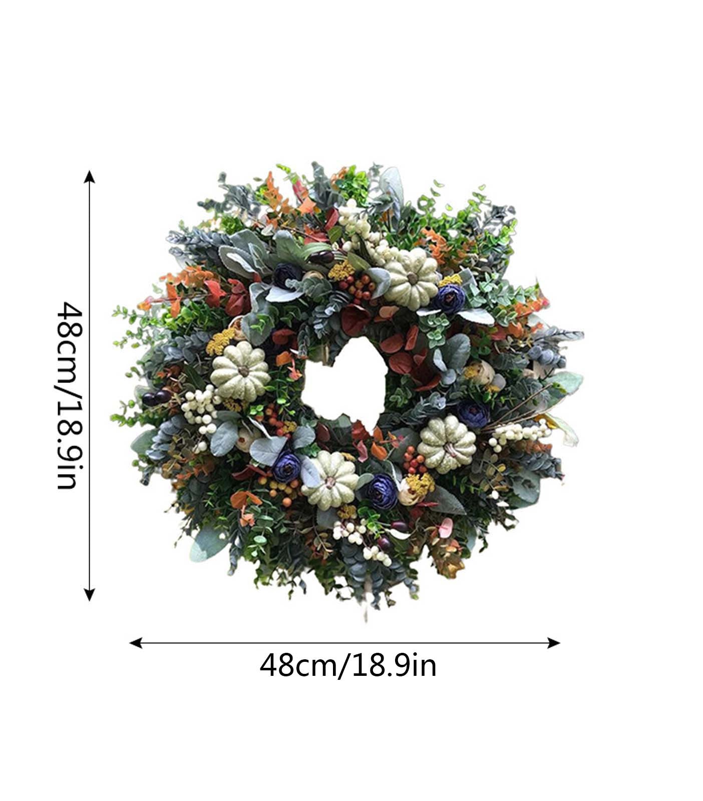 MXTPOV Halloween Decorations 19x19 inch Fall Garland White Pumpkin Berries Flowers Mixed Leaves Halloween Garland Thanksgiving Decorations Fall Wreaths for Front Door Home Decor