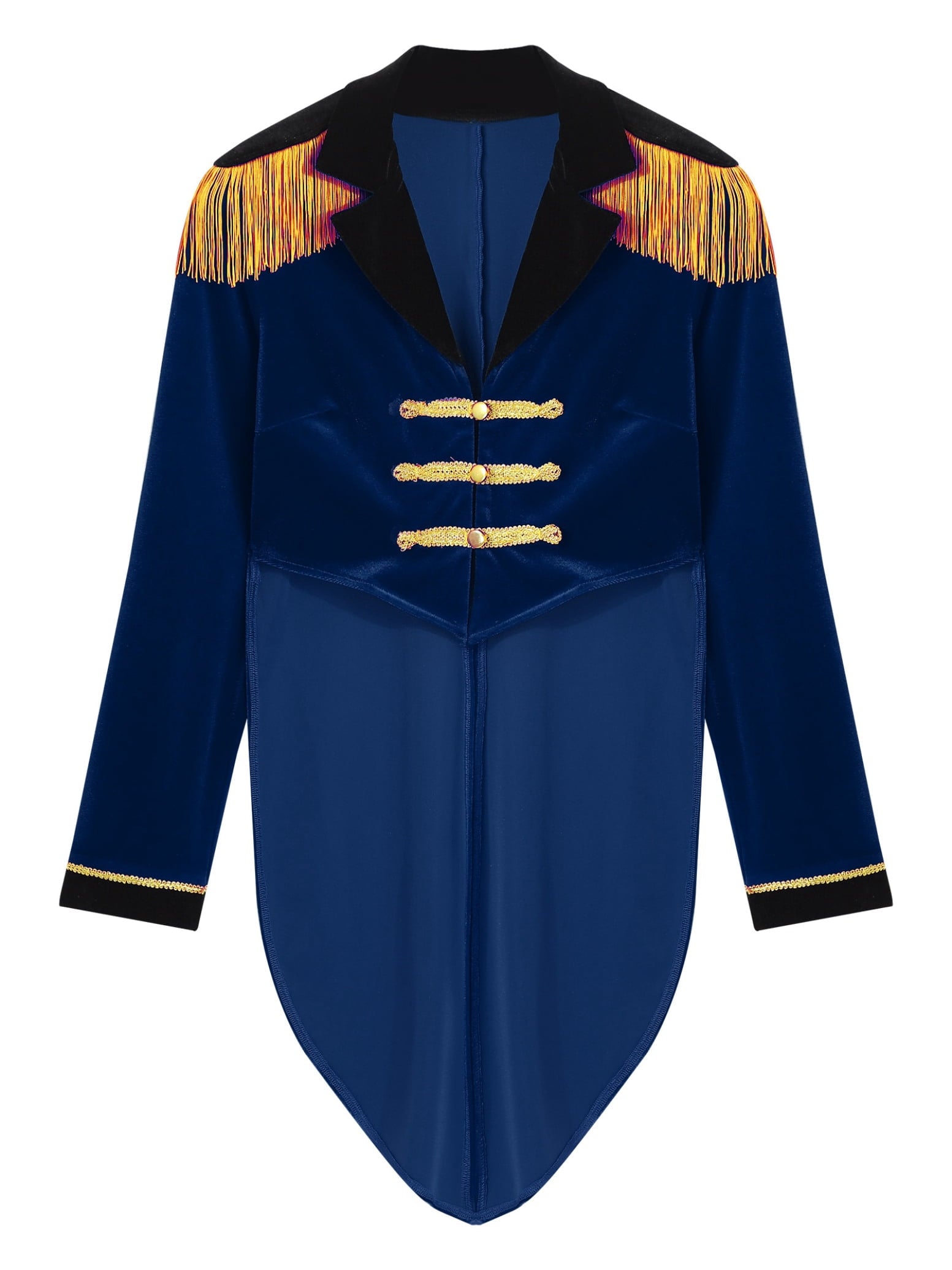 Haitryli Women's Circus Ringmaster Costume Tailcoat Jacket Lapel Velvet Collar Vintage Long Sleeve Navy Blue S
