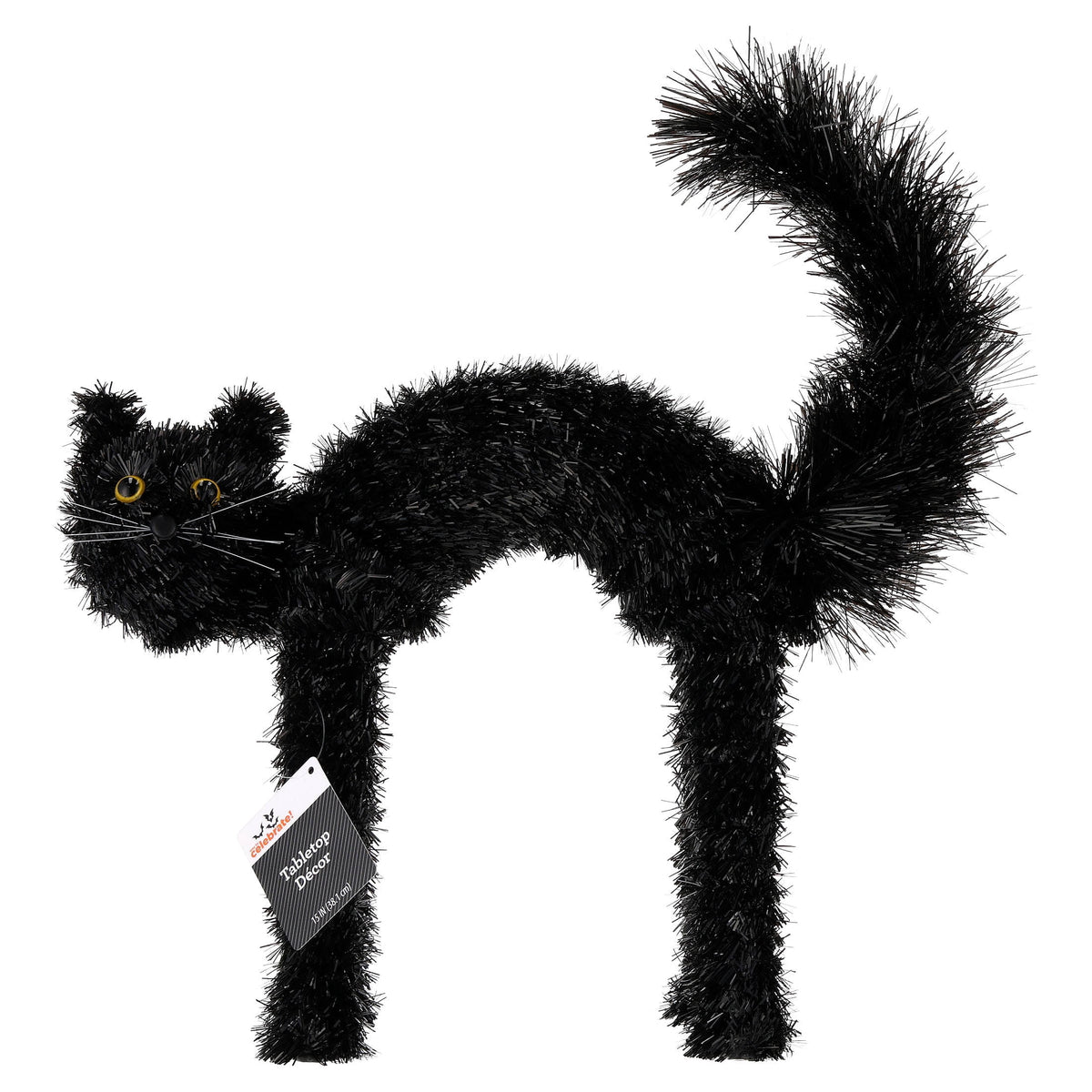 Tinsel Scaredy Cat Decoration, Black, 15", Halloween by Way To Celebrate