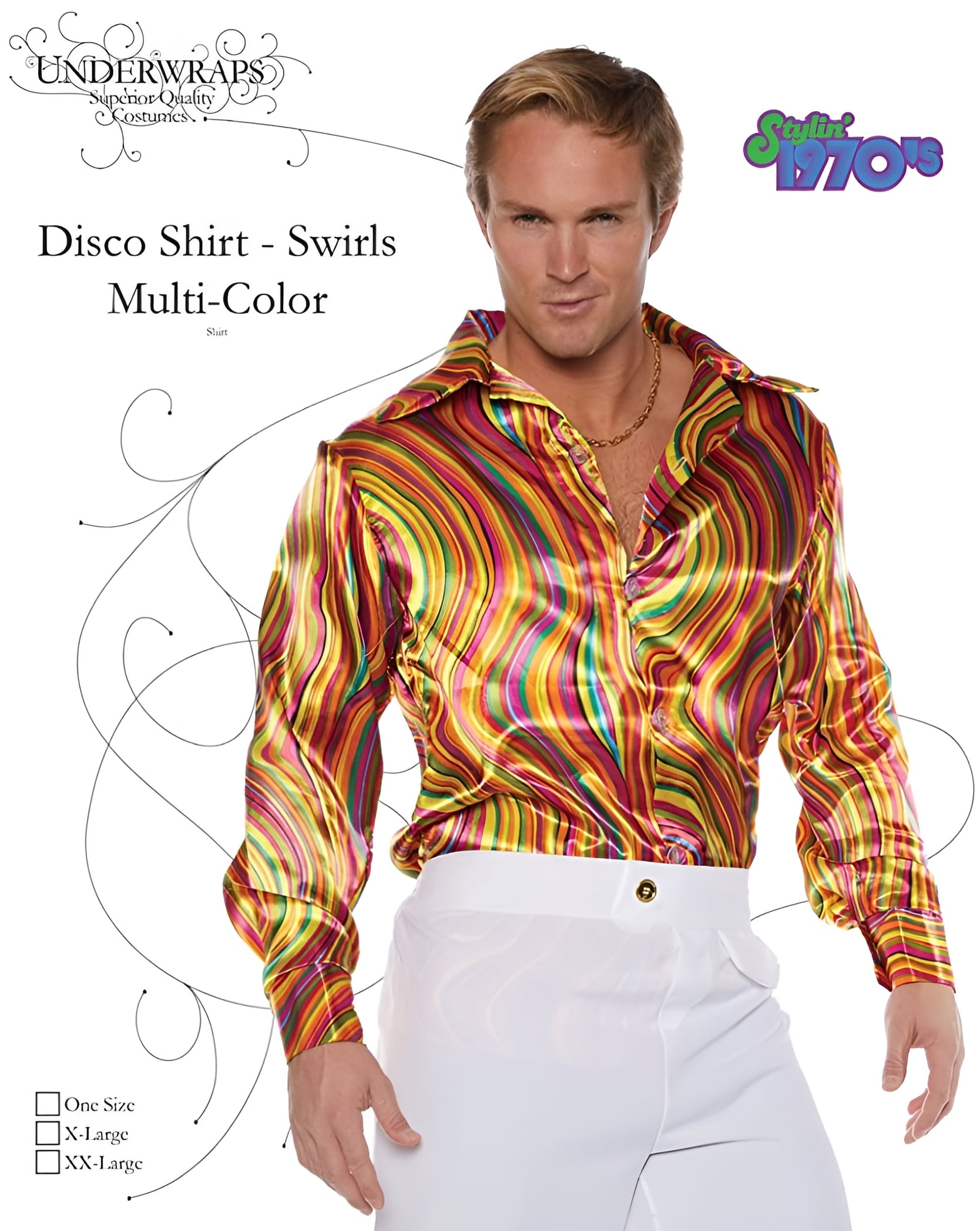 Men's Multi-Color Swirls 70s Disco Costume Shirt X-Large 48