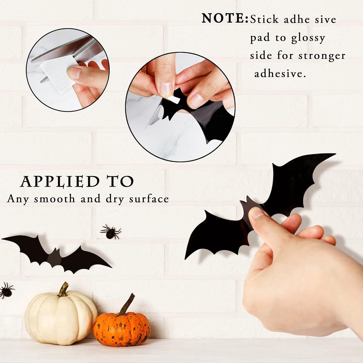 Ayieyill 126pcs Halloween Bat Stickers for Halloween Wall Decor and Window Clings, 3D Spider and Bat Decals for Indoor Halloween Decor