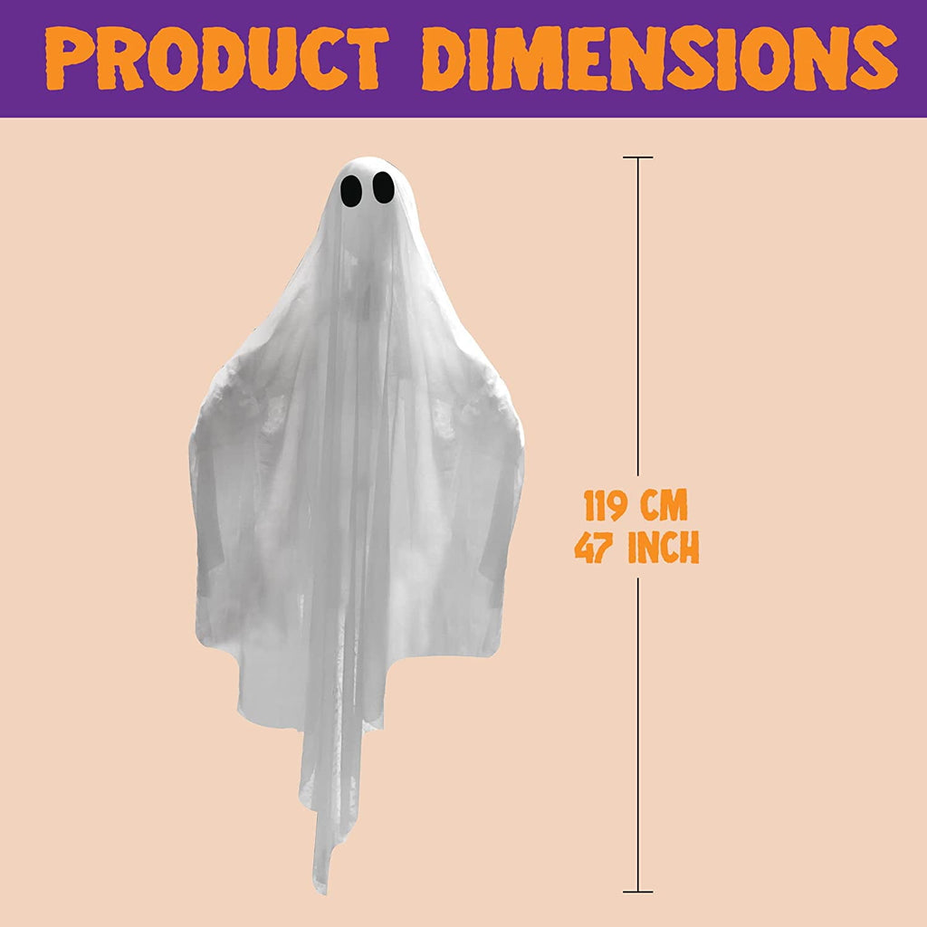 Ayieyill Halloween Ghost Decor with Warm White LED Light, 47” Light up Hanging Ghost Halloween Yard Porch Decorations Outdoor