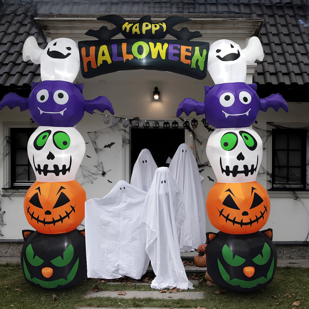 Zimtown 8.5 FT Halloween Inflatables Arch w/ Ghost,Pumpkins,Black Cats Head Outdoor Halloween Decoration