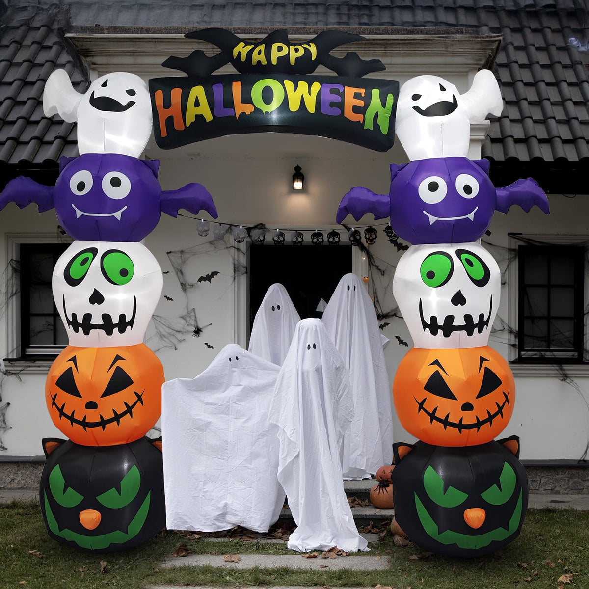 Zimtown 8.5 FT Halloween Inflatables Arch w/ Ghost,Pumpkins,Black Cats Head Outdoor Halloween Decoration