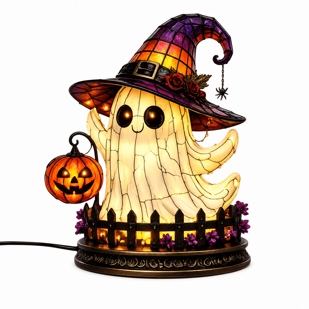Diceymbol Halloween Decorations and Fall Decor, Halloween Venue Decoration Ghost Props LED Illuminated Ghost Decorations for Tabletop, Mantel, Shelf Indoor Outdoor 9.05 inch
